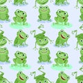 Cute green frogs seamless pattern.