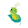 Cute Green Grasshopper Character Sitting on Leaf Vector Illustration Royalty Free Stock Photo