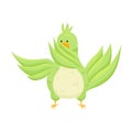 Cute green happy parrot is dancing at modern song