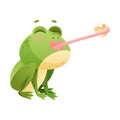 Cute Green Leaping Frog Character Catching Fly with Its Tongue Vector Illustration Royalty Free Stock Photo