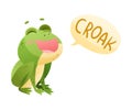 Cute Green Leaping Frog Character Sitting and Croaking Vector Illustration