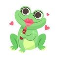 Cute Green Leaping Frog Character Sitting with Lipstick Vector Illustration Royalty Free Stock Photo