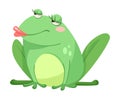 Cute Green Leaping Frog Character Sitting with Red Lips Vector Illustration Royalty Free Stock Photo