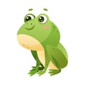 Cute Green Leaping Frog Character Sitting and Smiling Vector Illustration Royalty Free Stock Photo