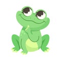 Cute Green Leaping Frog Character Sitting and Thinking Vector Illustration Royalty Free Stock Photo