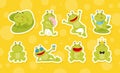 Cute Green Leaping Frog Character Vector Sticker Set Royalty Free Stock Photo