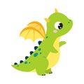 Cute Green Little Dragon with Wings Standing Vector Illustration