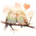 Cute green lovebirds valentine's day design illustration