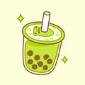 Cute green matcha bubble tea