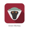 Cute green monkey face flat icon design, vector illustration