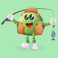 Cute green monster fishing