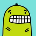 Cute green monster happy face hand drawn vector illustration in cartoon comic style