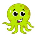 Cute green octopus isolated on white