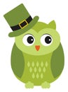 Cute Green Owl Wearing St. Patrick Hat . Vector St. Patrick Owl