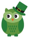 Cute Green Owl Wearing St. Patrick Hat . Vector St. Patrick Owl