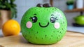 Cute green painted pumpkin with kawaii face Royalty Free Stock Photo