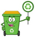 Cute Green Recycle Bin Cartoon Mascot Character Holding A Recycle Sign Royalty Free Stock Photo