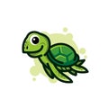 Cute green Sea turtle cartoon character logo design illustration. Sea turtle mascot icon Royalty Free Stock Photo