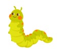 Cute green smiling caterpillar on white background