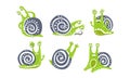 Cute Green Snail Collection, Funny Mollusk Animal Cartoon Character in Various Poses Vector Illustration Royalty Free Stock Photo