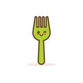 Cute green steel fork cartoon comic character with smiling face happy emoji kawaii style food dinning concept