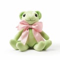 Cute Green Teddy Bear With Pink Bow Sitting On A White Background Royalty Free Stock Photo