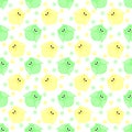 Cute green and yellow owls with flowers in the background