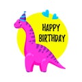 Cute greeting card with a dinosaur. Party invitation . Vector illustration Royalty Free Stock Photo