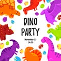 Cute greeting card with a dinosaur. Party invitation . Vector illustration Royalty Free Stock Photo