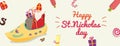Cute greeting card for Saint Nicholas Sinterklaas day with sho