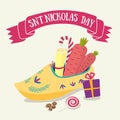 Cute greeting card for Saint Nicholas Sinterklaas day with sho Royalty Free Stock Photo