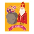 Cute greeting card with Saint Nicholas Sinterklaas with mitre Royalty Free Stock Photo