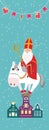 Cute greeting card with Saint Nicholas Sinterklaas with mitre