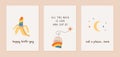 Cute greeting cards with LGBT symbols. Pride month poster with rainbow colored banana, tea bag with LGBTea phrase and