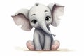 Cute grey cartoon elephant. Generate Ai