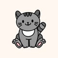 Cute grey cat. Farm pet. Kawaii face. Hand draw doodle style. Vector on isolated background. For printing on paper and fabric, Royalty Free Stock Photo