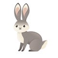 Cute grey rabbit sitting on ground cartoon animal design flat vector illustration isolated on white background Royalty Free Stock Photo