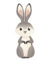 Cute grey rabbit sitting on ground cartoon animal design flat vector illustration isolated on white background Royalty Free Stock Photo
