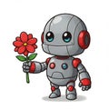 Cute Grey and Red Robot Holding a Red Flower Royalty Free Stock Photo
