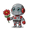 Cute Grey and Red Robot Holding a Red Flower Royalty Free Stock Photo