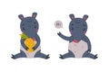 Cute Grey Tapir Animal with Proboscis Sitting with Pineapple and Saying Hi Vector Set