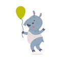 Cute Grey Tapir Animal with Proboscis Walking with Green Toy Balloon Vector Illustration