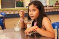 Cute gril dripping ice cream Royalty Free Stock Photo