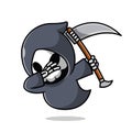 cute grim reaper dabbing cartoon icon illustration