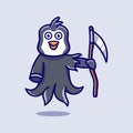 cute grim reaper penguin illustration