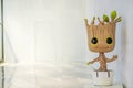 Cute Groot Model of Movie Guardians of the Galaxy on the Marvel Comics superhero team produced by Marvel Studios, copy space