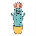 Cute groovy cactus cartoon character