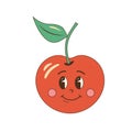 Cute groovy red apple. Retro 70s 60s character