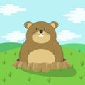 Cute Groundhog Cartoon Illustration, Happy Groundhog Day