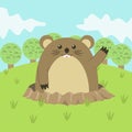 Cute Groundhog Cartoon Illustration, Happy Groundhog Day